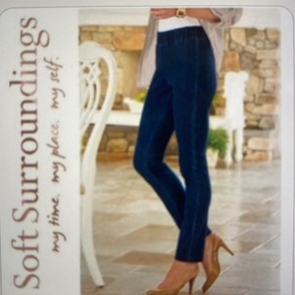 Soft Surroundings Pull On Skinny Jeans Womens Size MT High Rise Dark denim Wash - Picture 3 of 11